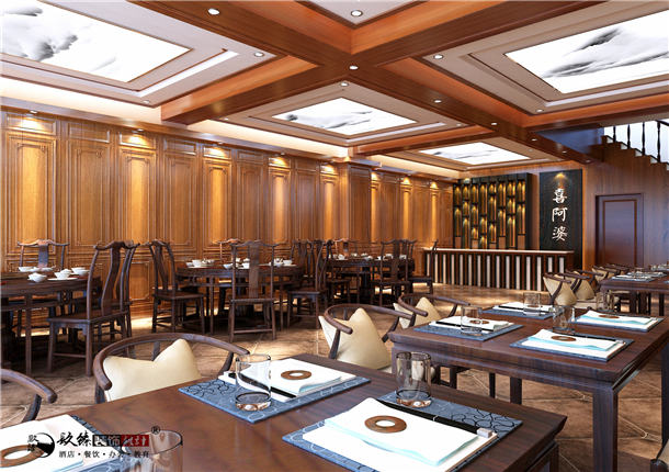平罗喜阿婆连锁餐厅装修设计|古典元素中植入现代文化感